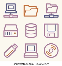 Database web icons set. Software and computers mobile symbols.