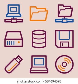 Database web icons set. Software and computers mobile symbols.