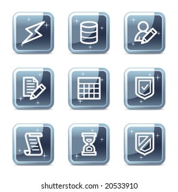 Database web icons, square blue mineral buttons series