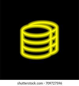 Database yellow glowing neon ui ux icon. Glowing sign logo vector