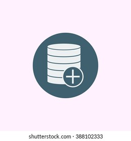 Database-add icon, on blue circle background, white outline