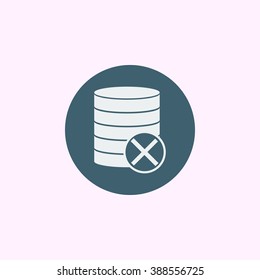 Database-cancel icon, on blue circle background, white outline