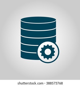 Database-configure icon, on grey background, blue outline, large size symbol