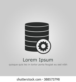 Database-configure icon, on grey background, dark outline, example text