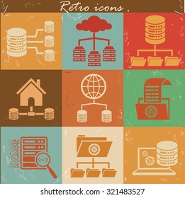 Database,data server,technology icons,retro style,grunge vector