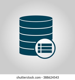 Database-details icon, on grey background, blue outline, large size symbol