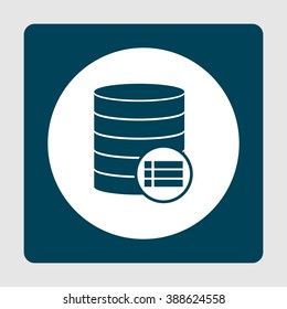 Database-details icon, on white circle background surrounded by blue