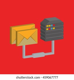 Database,email info graphic on red background,vector
