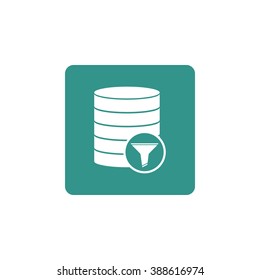 Database-filter icon, on green rectangle background, white outline