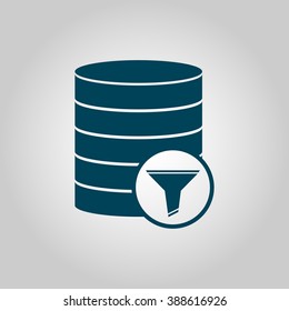 Database-filter icon, on grey background, blue outline, large size symbol