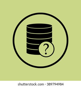 Database-help icon, on green background, circle border, dark outline