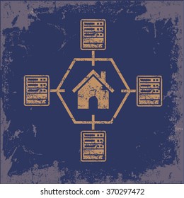 
Database,host design on old paper background, vector