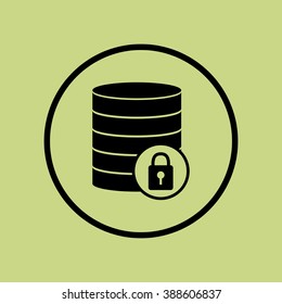 Database-lock icon, on green background, circle border, dark outline