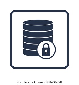 Database-lock icon, on white background, rounded rectangle border, blue outline