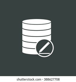 Database-modify icon, on dark background, white outline, large size symbol