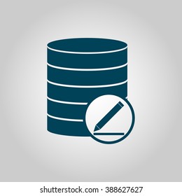 Database-modify icon, on grey background, blue outline, large size symbol