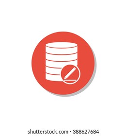 Database-modify icon, on white background, red circle border, white outline