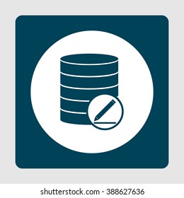 Database-modify icon, on white circle background surrounded by blue