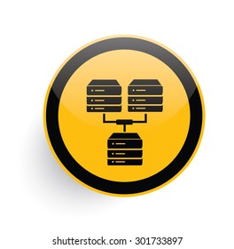 Database,Network icon design on yellow button background,clean vector