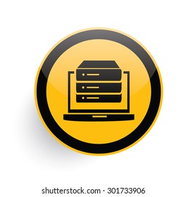 Database,Network icon design on yellow button background,clean vector