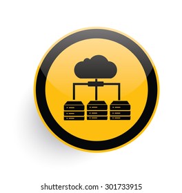 Database,network icon design on yellow button background,clean vector