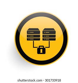 Database,network icon design on yellow button background,clean vector