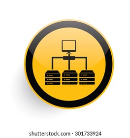 Database,Network icon design on yellow button background,clean vector