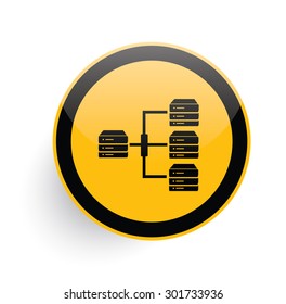 Database,Network icon design on yellow button background,clean vector