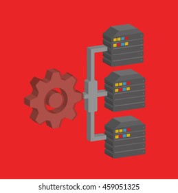 Database,network info graphic on red background,vector