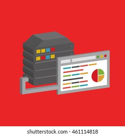 Database,network info graphic on red background,vector