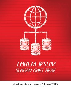 Database,network on red background,poster grunge design