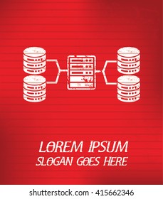 Database,network on red background,poster grunge design