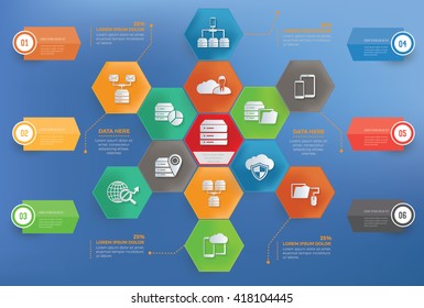 Database,networking concept info graphic design on blue background,vector
