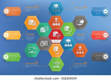 Database,networking concept info graphic design on blue background,vector