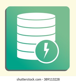 Database-power icon, on button style green background, yellow light, shadow