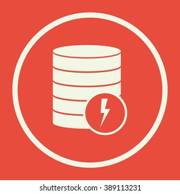 Database-power icon, on red background, white circle border, white outline