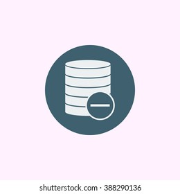 Database-remove icon, on blue circle background, white outline