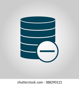 Database-remove icon, on grey background, blue outline, large size symbol
