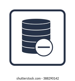 Database-remove icon, on white background, rounded rectangle border, blue outline
