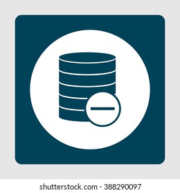 Database-remove icon, on white circle background surrounded by blue