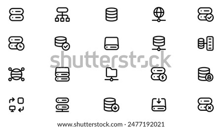 Databases Line Icon Set. Big data icon set. Data Storage, Information System, Database Management, Data Repository, Digital Database, Database Icon. Vector Illustration. Vector Graphic. EPS 10