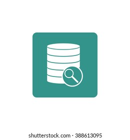 Database-search icon, on green rectangle background, white outline