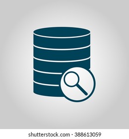 Database-search icon, on grey background, blue outline, large size symbol