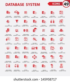 Database,Server computer,Data security,Technology icons,Red version,vector