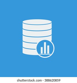 Database-stats icon, on blue background, white outline, large size symbol