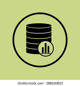 Database-stats icon, on green background, circle border, dark outline