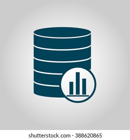 Database-stats icon, on grey background, blue outline, large size symbol