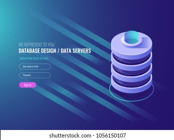 Databese Design, Icon Of Conceptual Server Room Rack, Data Center, Data Storage Service IT Isometric 3d Vector