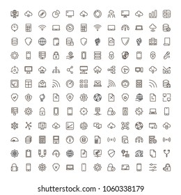 Databse icon set. Collection of high quality outline server pictograms in modern flat style. Black information symbol for web design and mobile app on white background. Data line logo.