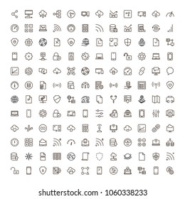 Databse icon set. Collection of high quality outline server pictograms in modern flat style. Black information symbol for web design and mobile app on white background. Data line logo.